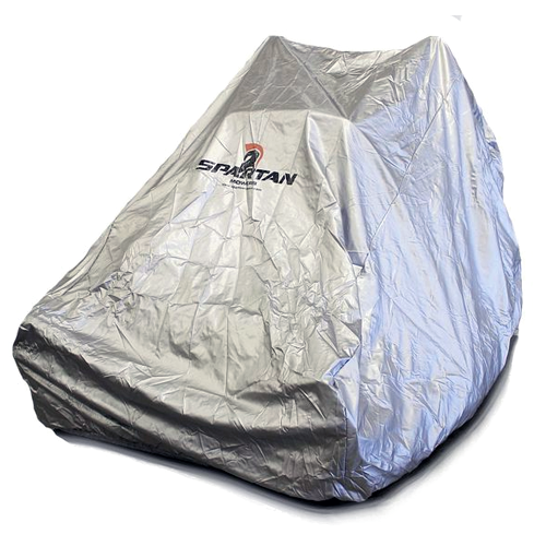Silver mower cover with Spartan logo