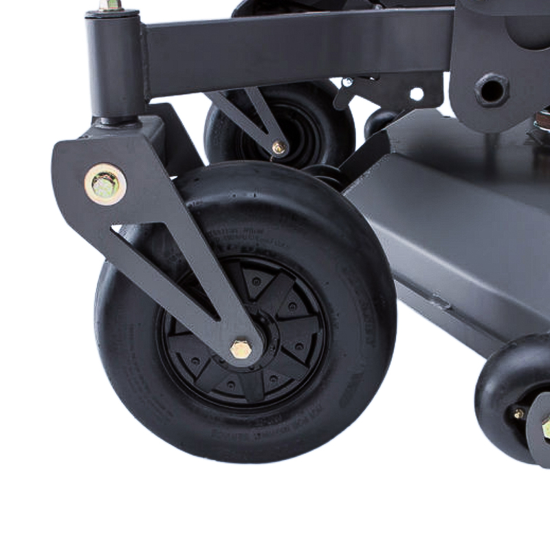 Side view of front wheel of Spartan mower