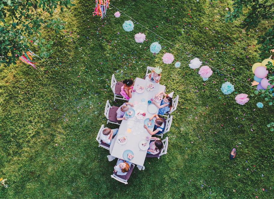 Aerial view of people having a picnic