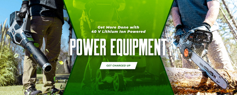 Spartan power equipment ad featuring leaf blower and chainsaw